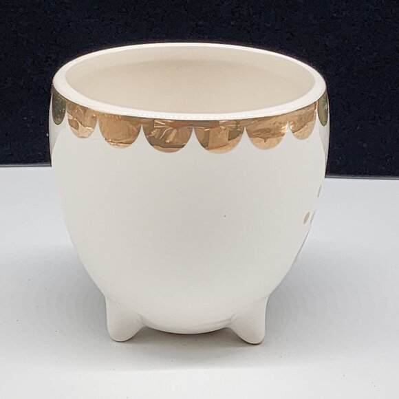 Cute Ceramic Planter Planter With Face Gold Rim Small Footed Decorative Whimsica - Picture 5 of 8